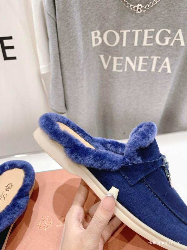 2024 Women Le Parmentier Blue Suede Shearling Loafers
