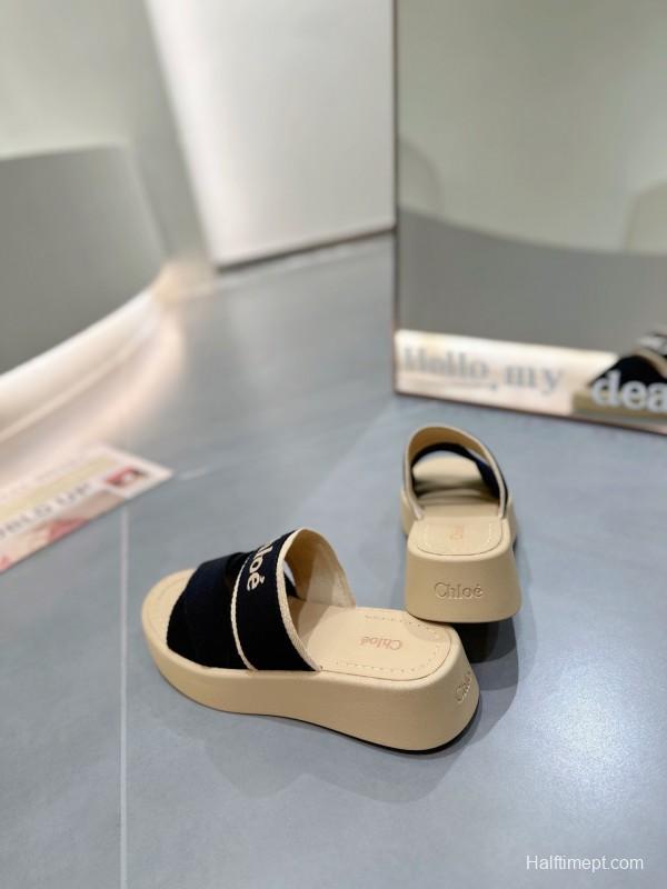 2025 Chloe Black Fabric Slippers LY00240