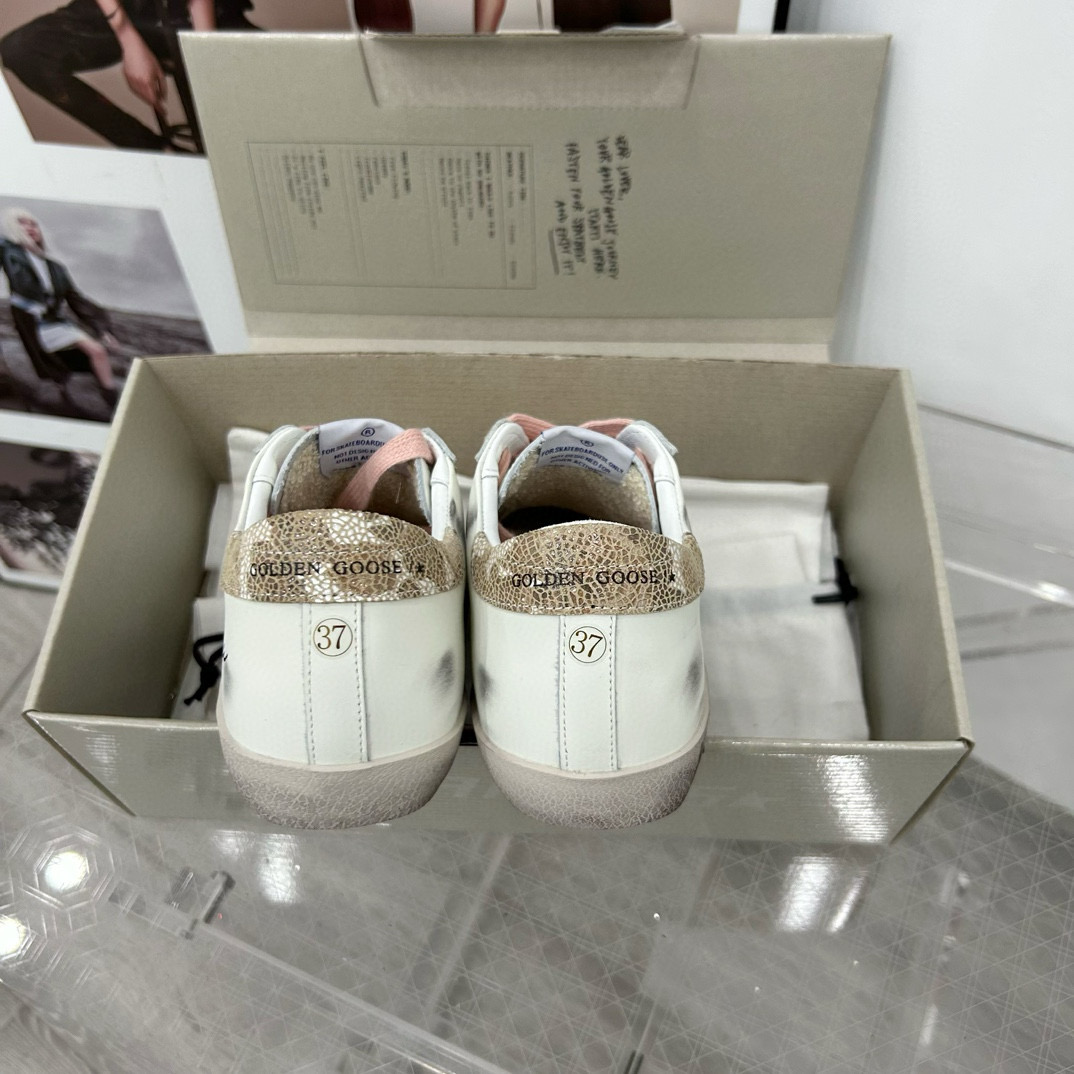 2025 Women GGDB White Pink Leather Suede Sneakers