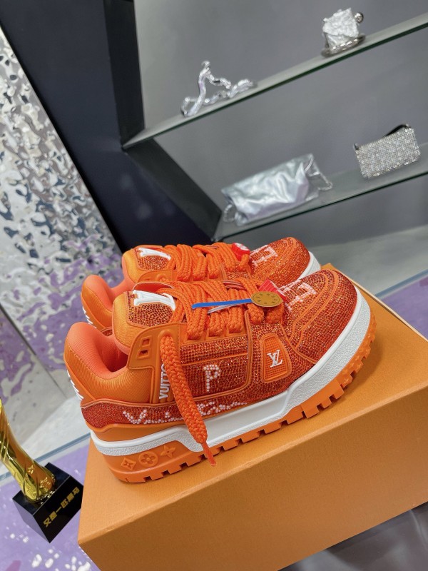 2024 Kids Louis Vuitton Orange Leather LV Trainer