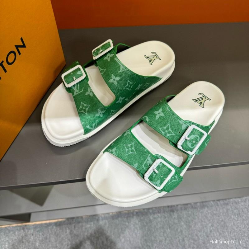 2024 Slippers Louis Vuitton Green Canvas Slippers