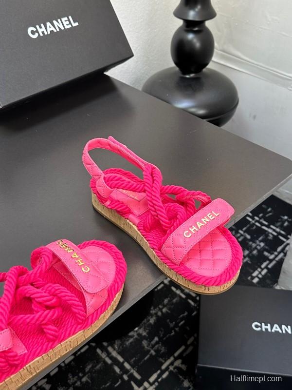 2025 Women Chanel Pink Fabric Rope Sandals LY00260