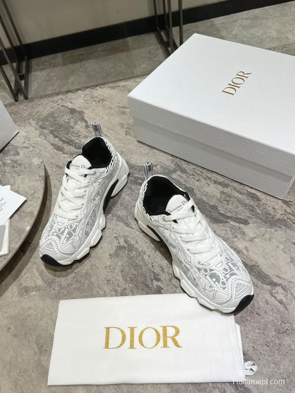 2025 Women Dior White Black Mesh Leather Sneakers