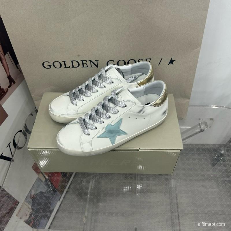 2025 Women GGDB White Blue Leather Sneakers