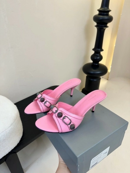 2025 Women Balenciaga Pink Leather High Heel Sandals