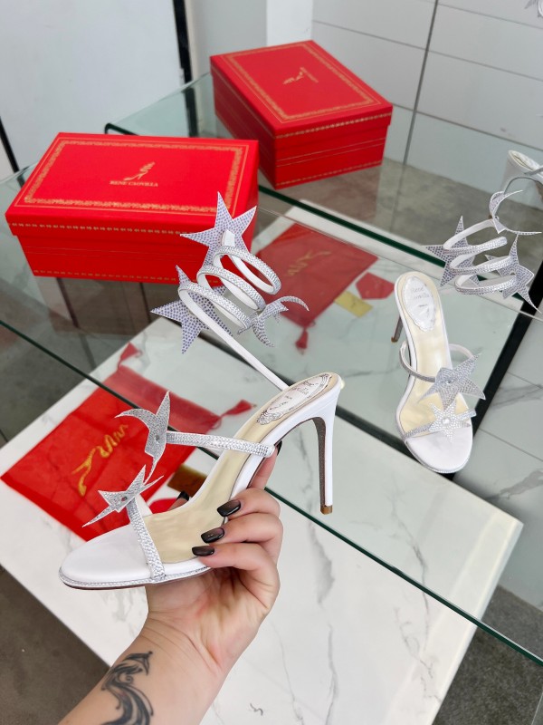 2025 Women RC Silver Crystal Satin High Heel Star Pattern LY00340