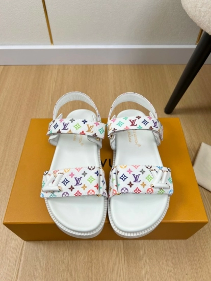 2025 Women Louis Vuitton White Multicolor Leather Sandals KFY00280