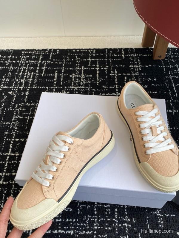 2025 Women Celine Pink Canvas Leather Sneakers
