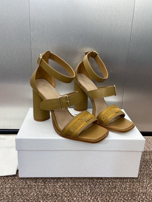 2025 Women Dior Yellow Leather Embroidered High Heel Sandals