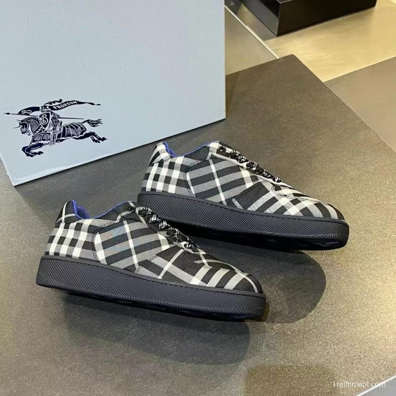 2024 Unisex Burberry Black White Nylon Sneakers
