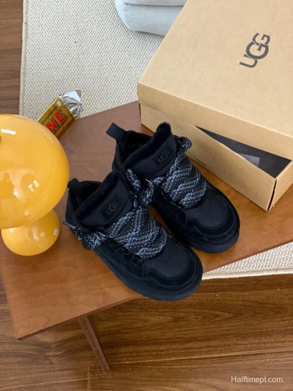 2024 Women UGG Black Knit Suede Sneakers