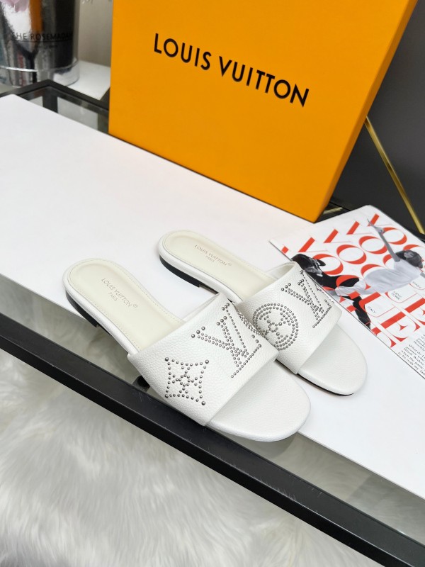 2025 LV White Leather Slippers LY00200