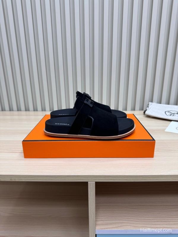 2025 Slippers Hermès Black Suede Sandals