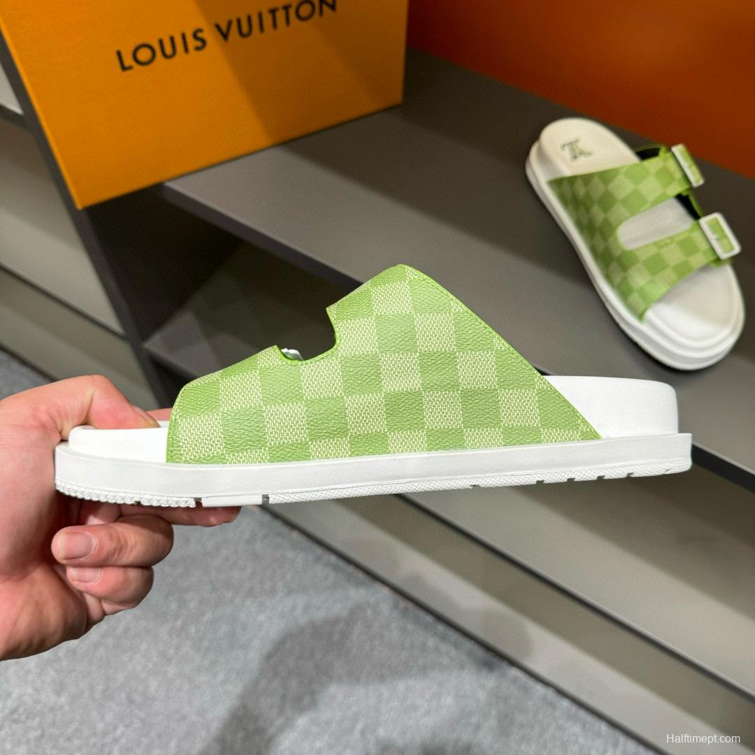 2024 Slippers Louis Vuitton Light Green White Leather Slippers