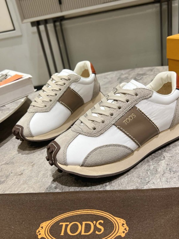 2025 Women TOD'S White Beige Suede Nylon Sneaker KFY00330