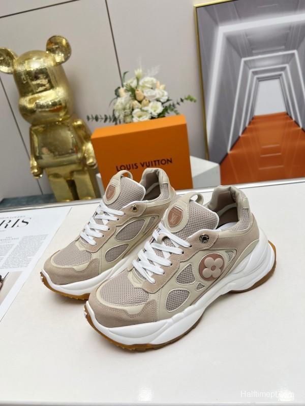 2025 Unisex Louis Vuitton Pink White Black Blue Apricot Leather Tech Fabric Sneakers Monogram Flower LY00340