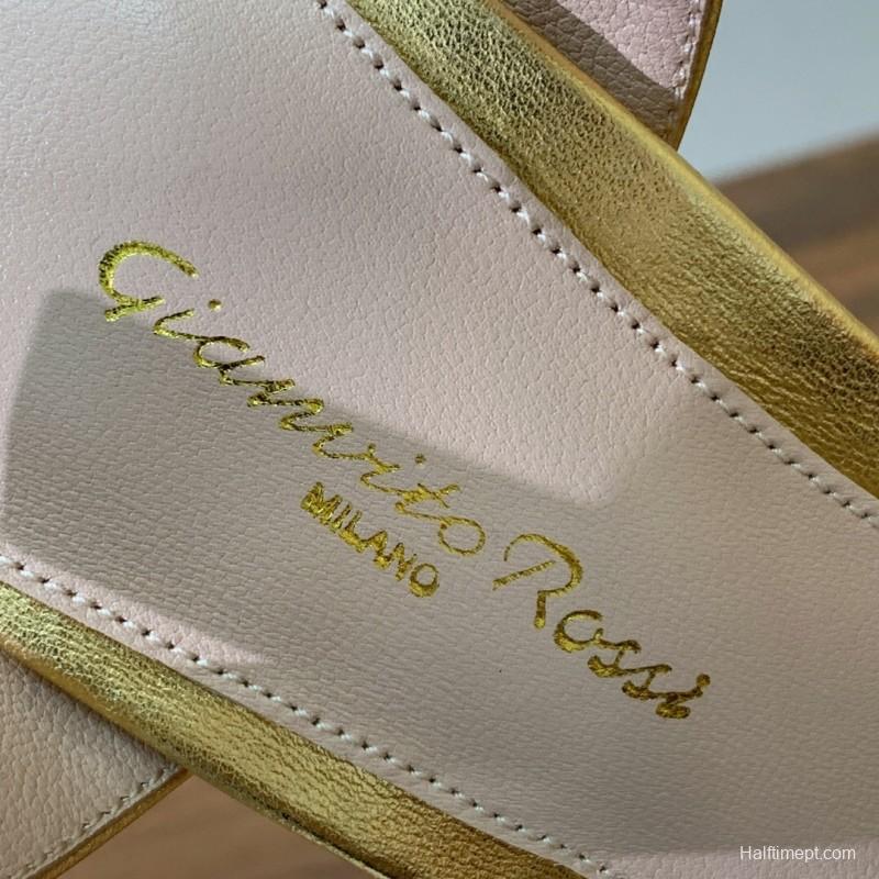 2025 Women Gianvito Rossi Gold Leather Platform Sandals KFY00320