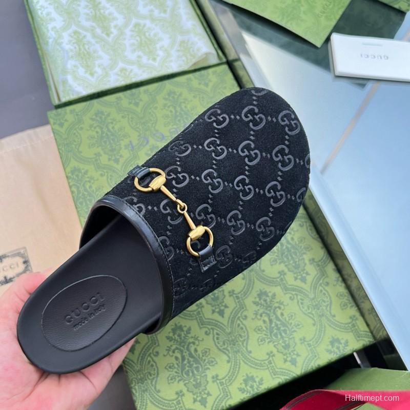 2024 Slippers Gucci Black Suede Slippers MJ00280