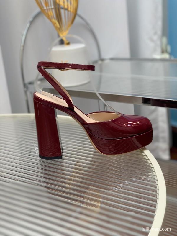 2025 Women Gianvito Rossi Burgundy Patent Leather Platform Sandals