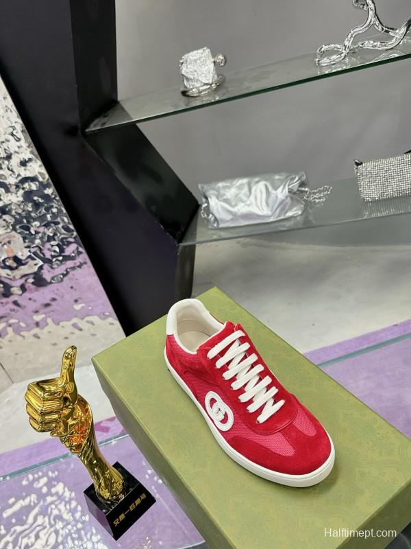 2024 Unisex Gucci Red White Leather Suede Sneakers MJ00310