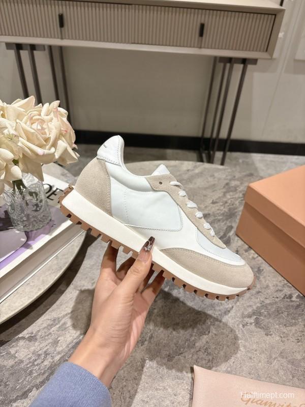 2025 Women Hermès White Beige Leather Mesh Sneakers