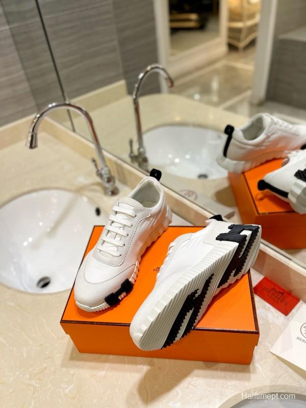 2024 Unisex Hermès White Imported Silk Lambskin Suede Sneakers MJ00320