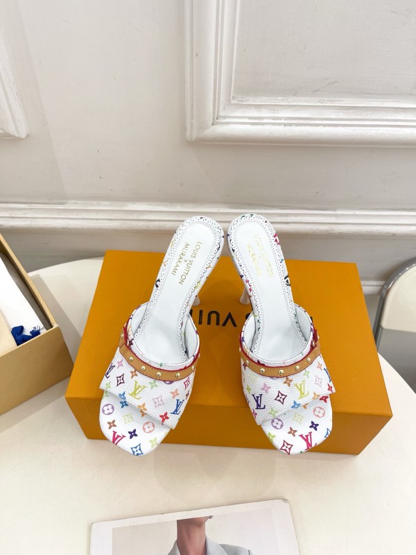 2025 Women Louis Vuitton Multicolor Leather High Heel Sandals MJ00290
