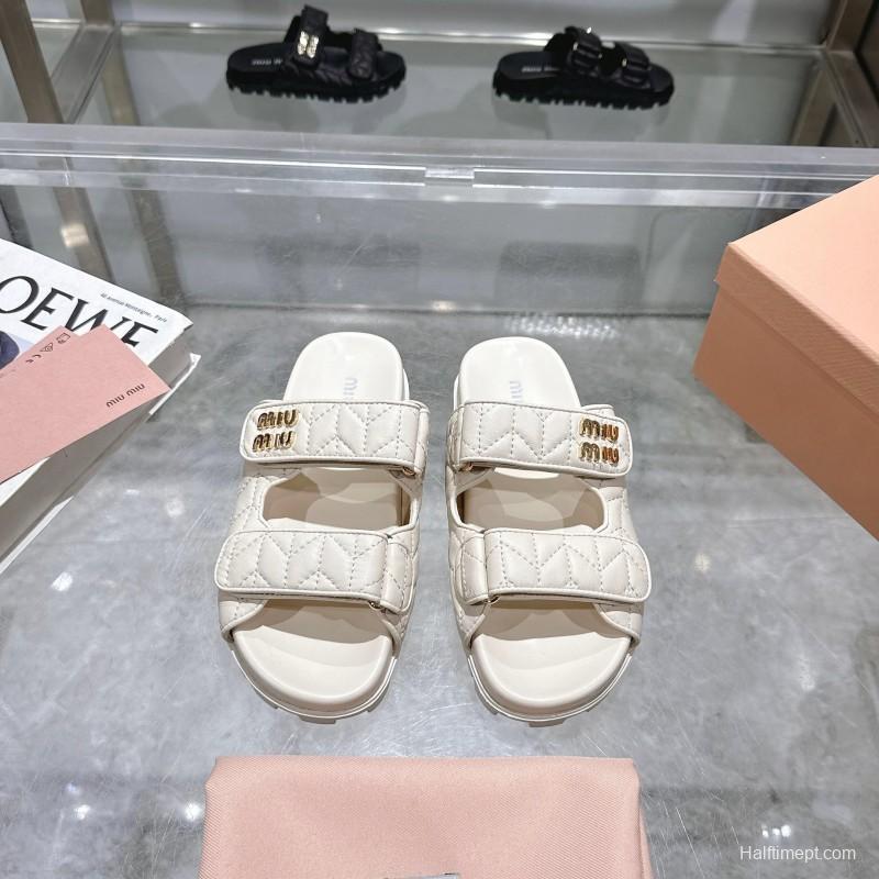 2025 Women Miu Miu White Leather Sandals