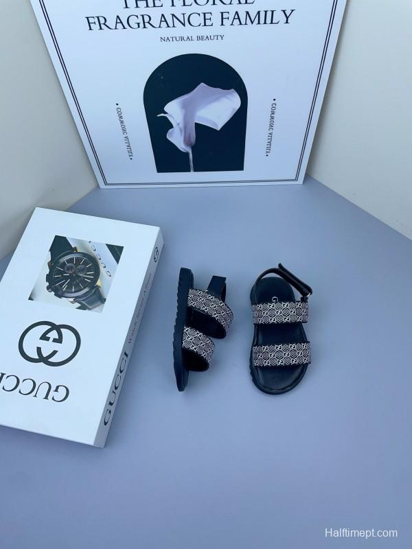 2025 Kids Gucci Black Pink Fabric Sandals