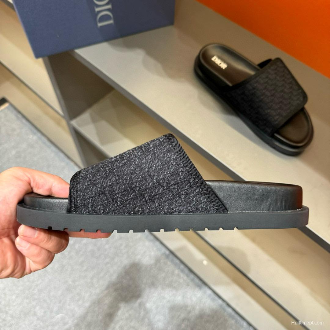 2024 Dior black fabric leather slippers MJ00180