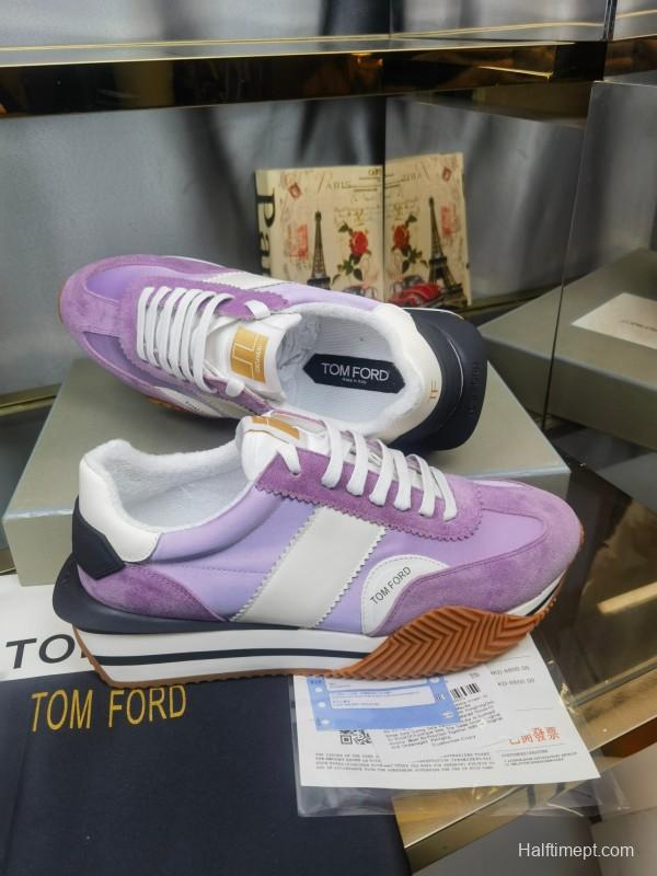2025 Unisex TOM FORD Purple White Suede Leather Sneakers LY00360(F)/LY00370(M)