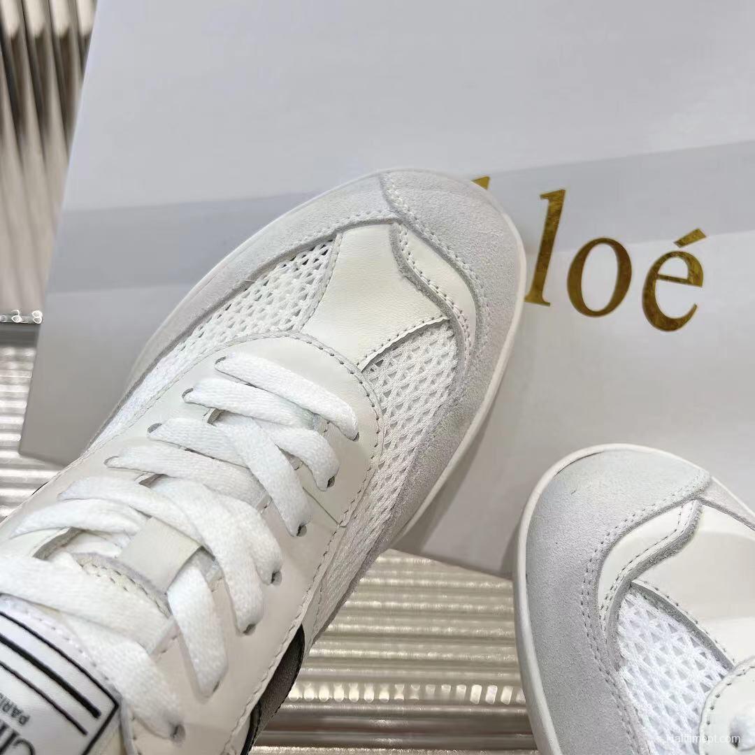 2025 Women Chloé White Mesh Leather Sneakers LY00280
