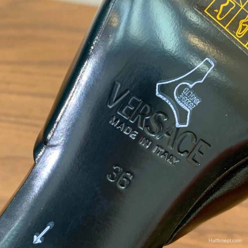 2025 VERSACE Black Leather Slippers