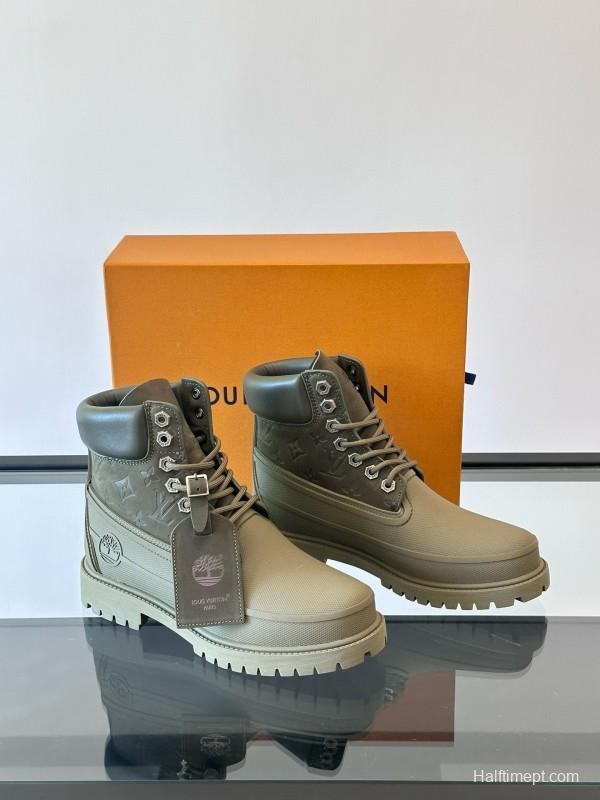 2024 Men Louis Vuitton Brown Rubber Leather Combat Boots MJ00390