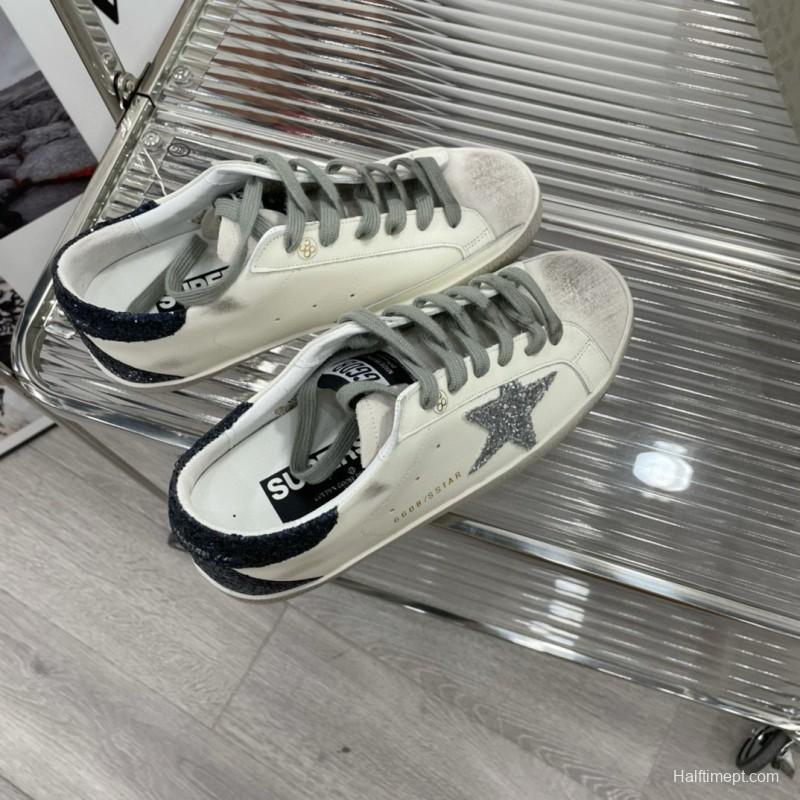 2025 Women GGDB White Grey Glitter Leather Suede Sneakers