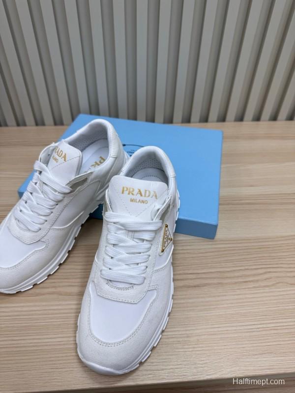 2025 Women Prada White Leather Sneakers