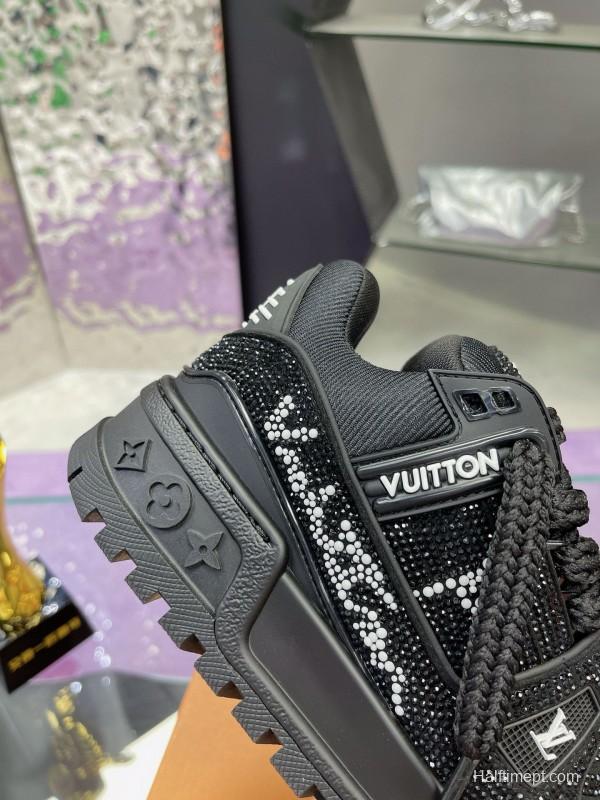2024 Kids Louis Vuitton Black Rhinestone Fabric LV Trainer