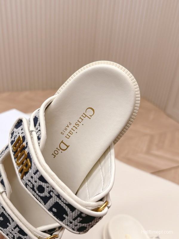 2025 Slippers Dior Blue White Canvas Slippers