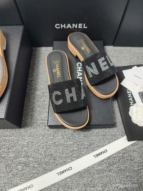 2025 Slippers Chanel Black Fabric Women Slippers