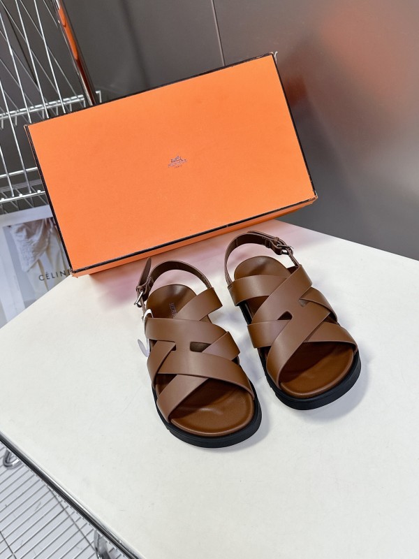 2025 Women Hermès Brown Leather Sandals