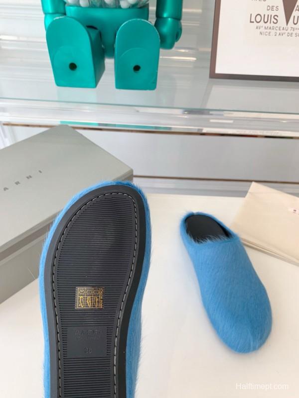 2024 Women Marni Blue Horsehair Slippers