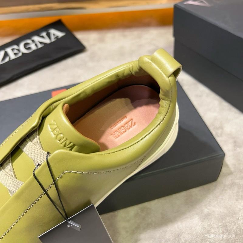 2024 Men Ermenegildo Zegna Olive Green Calfskin Sneakers