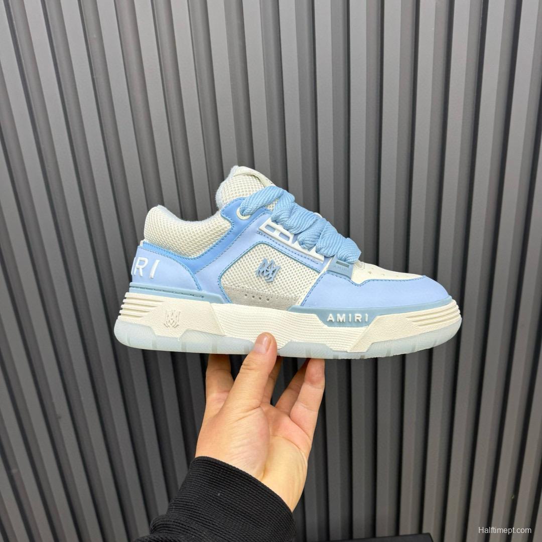 2024 Unisex Amiri Light Blue White Leather Mesh Sneakers MJ00360