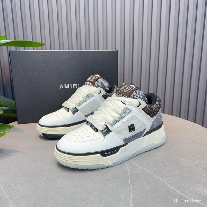2024 Unisex Amiri White Grey Mesh Suede Sneakers MJ00360
