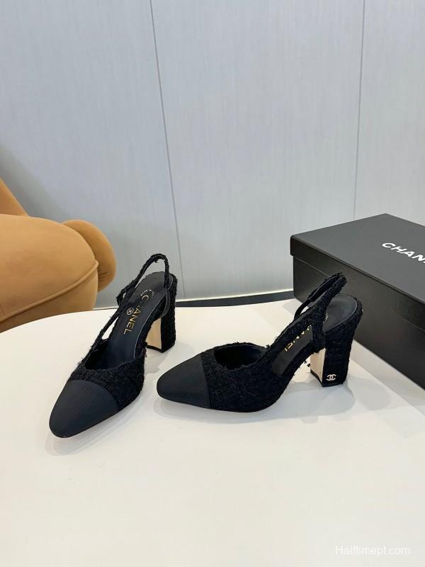 2025 Women Chanel Black Wool Leather Pumps LY00270