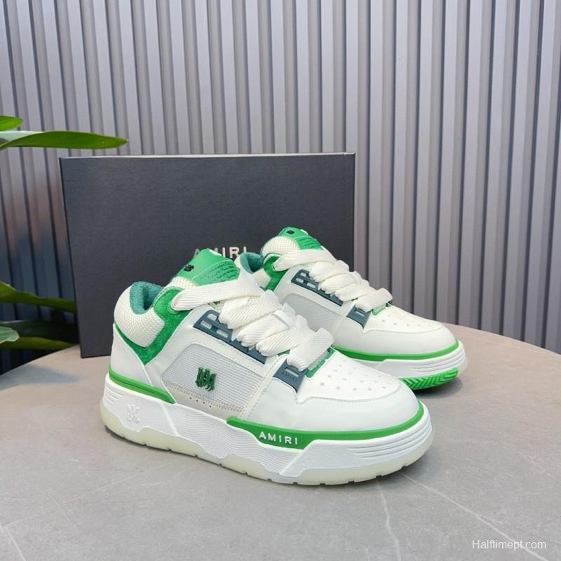 2024 Unisex Amiri White Green Leather Mesh Sneakers MJ00360