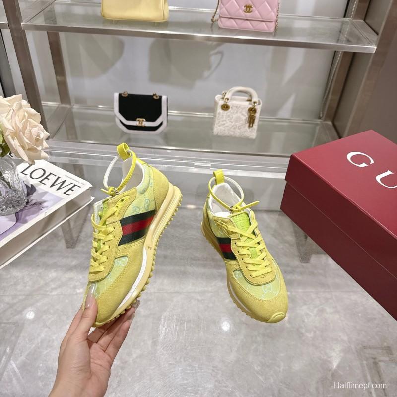 2025 Women Gucci Yellow Suede Fabric Sneakers LY00340