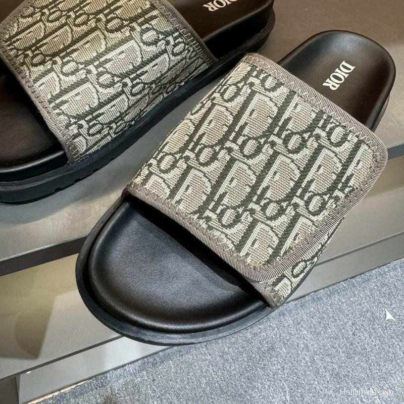 2024 Dior beige black fabric slippers MJ00180