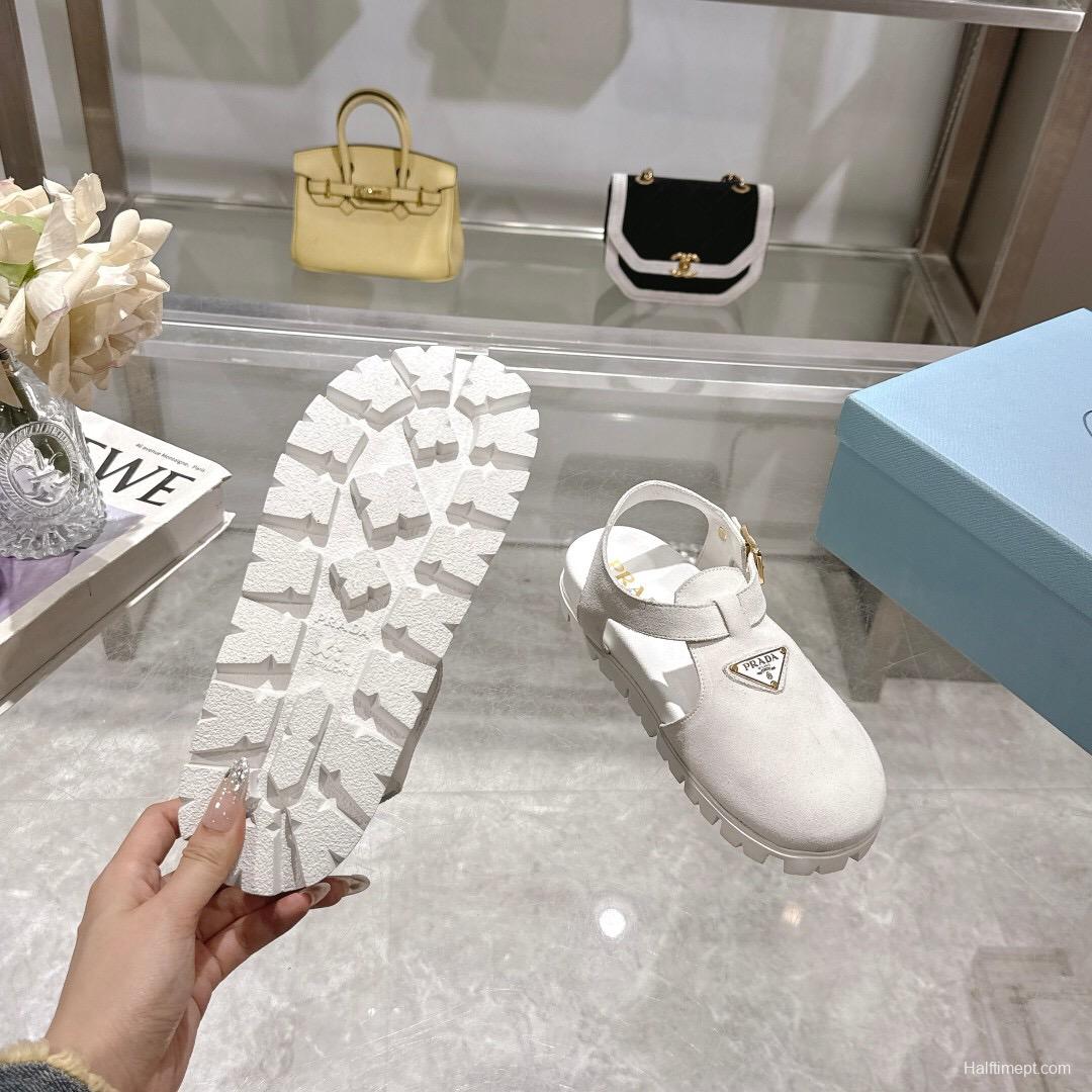 2025 Women Prada White Suede Sandals LY00270