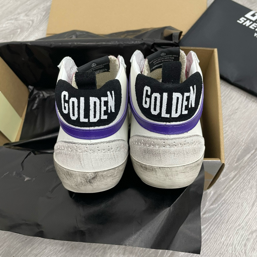 2024 Unisex GGDB White Purple Gold Leather High Top Sneakers MJ00300